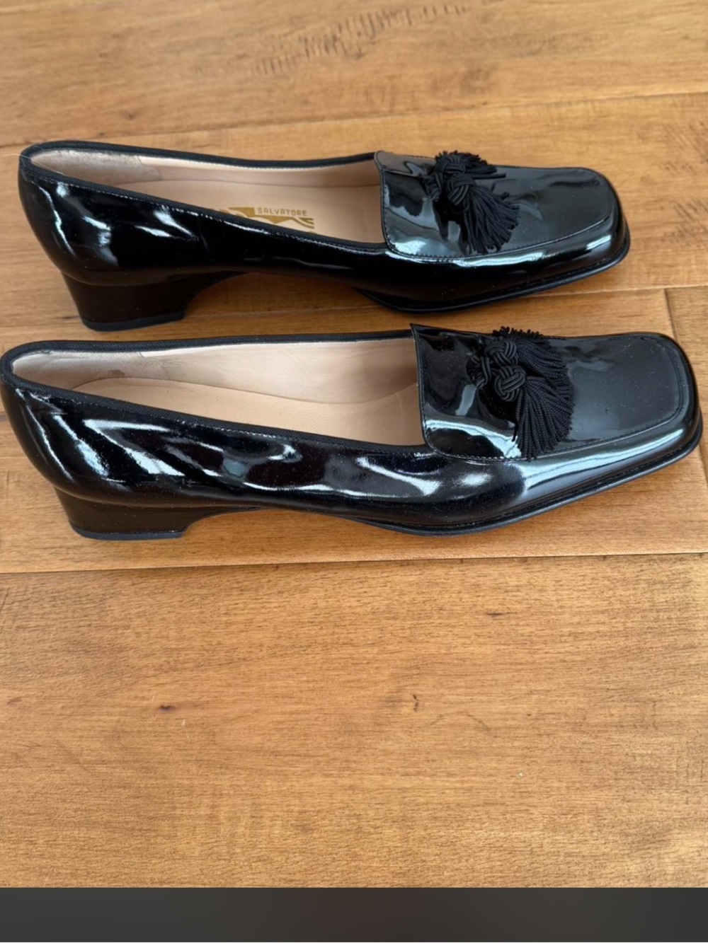 Black Patent Tassel Loafers for Women
